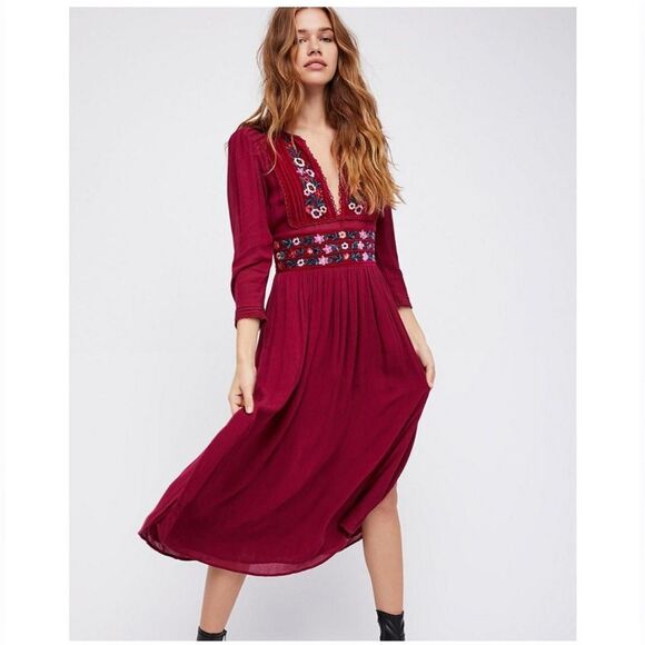 FREE PEOPLE Flora Velvet Embroidered Dress M NWT - Picture 1 of 6
